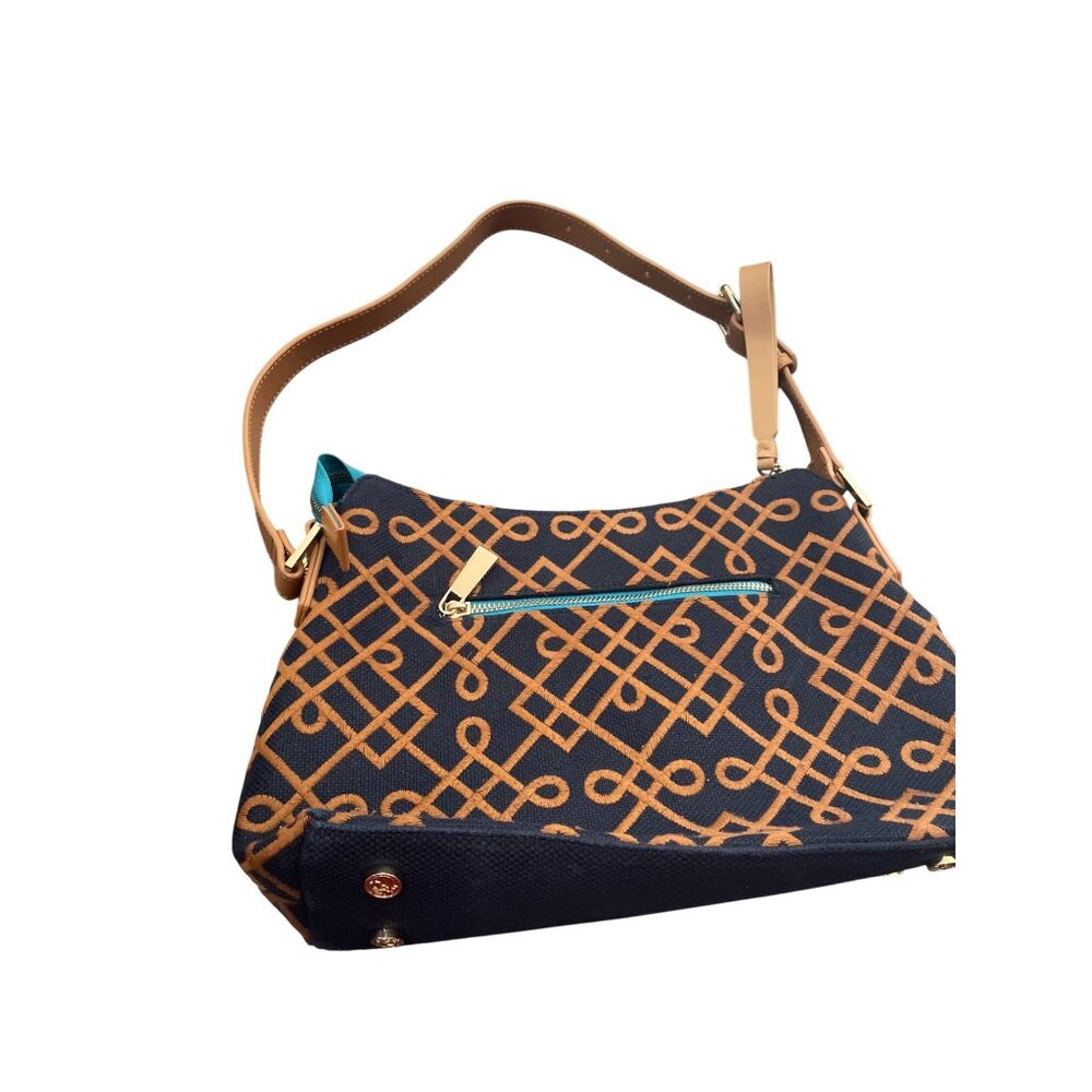 Spartina 449 Womens Brown Black Linen Leather Shoulder Handbag KU 8930 - Picture 9 of 16